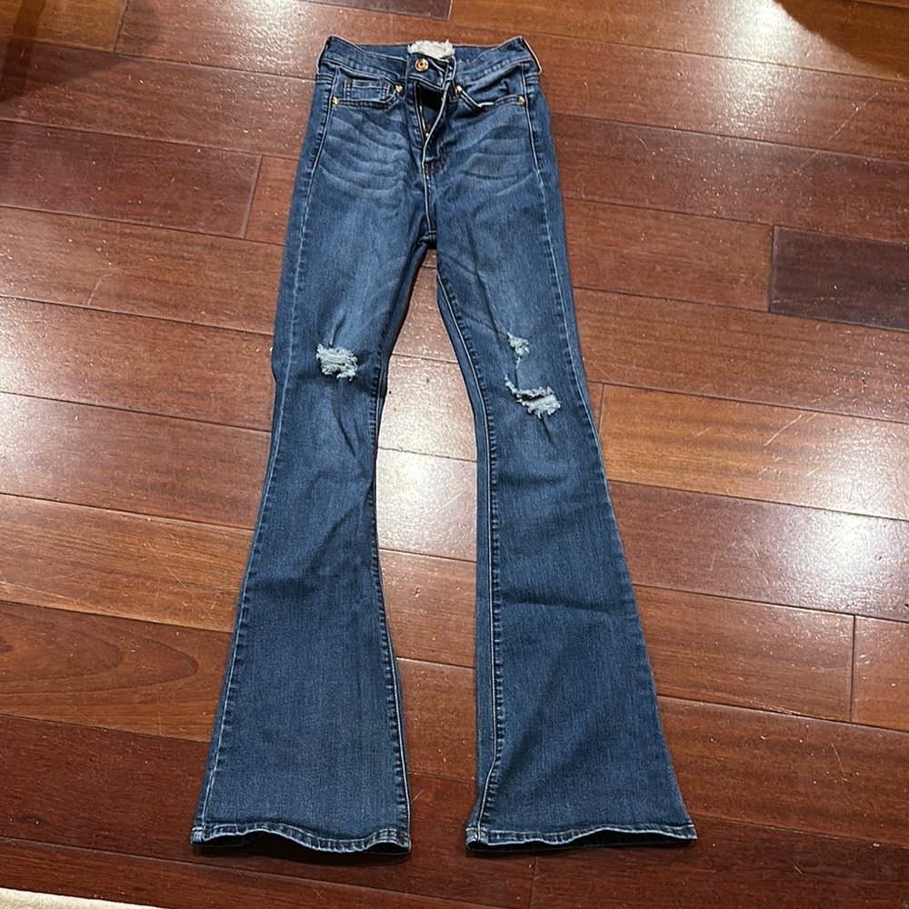 Altar'd State Blue Flare Wide Leg Jeans